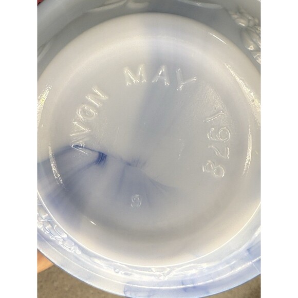 Avon Blue Swirl Milk Glass Floral Rose mini decanter bottle - Picture 3 of 5